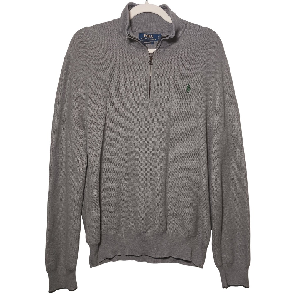 Polo Ralph‎ Lauren Men's Pima Cotton Gray Quarter Zip Pullover Sweater Size XL